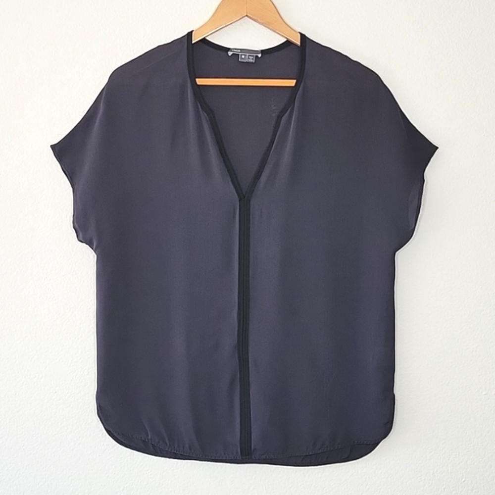 VINCE 100% Silk Black Short Sleeve Drape Blouse size M